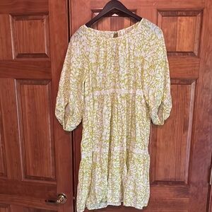 Anthropologie Green and White Midi Dress